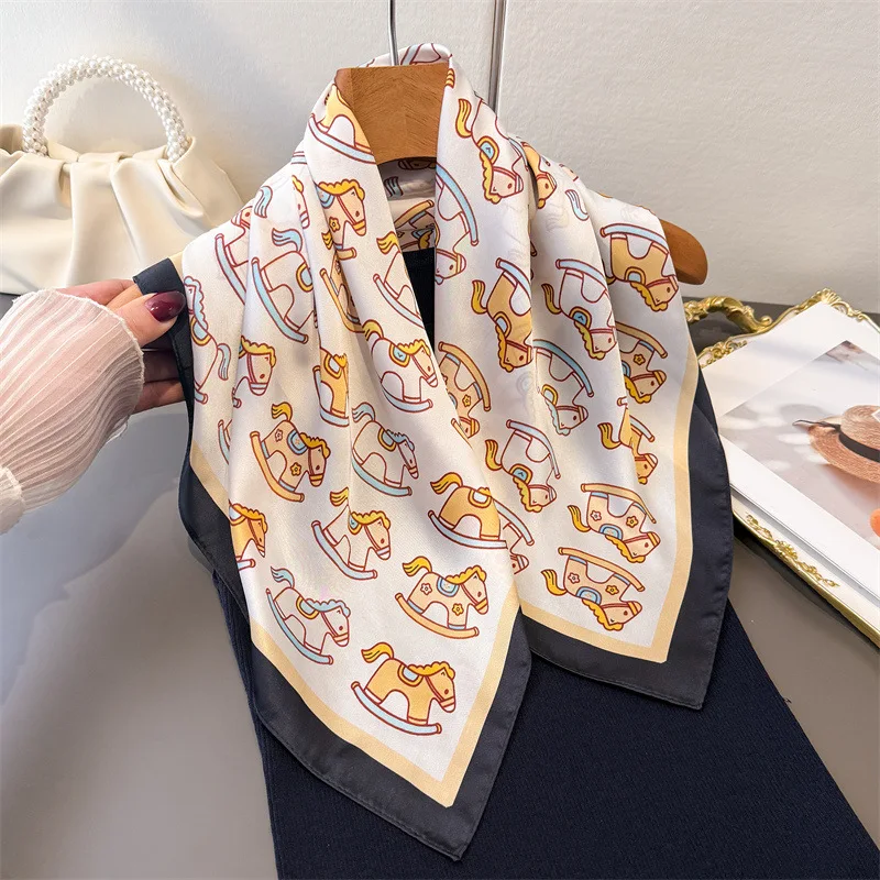 

Trendy 70x70cm Neck Scarf High Quality Silk Handbag Decoration for Women Party Luxury Brand Design Neckerchief Bandana Hair Wrap