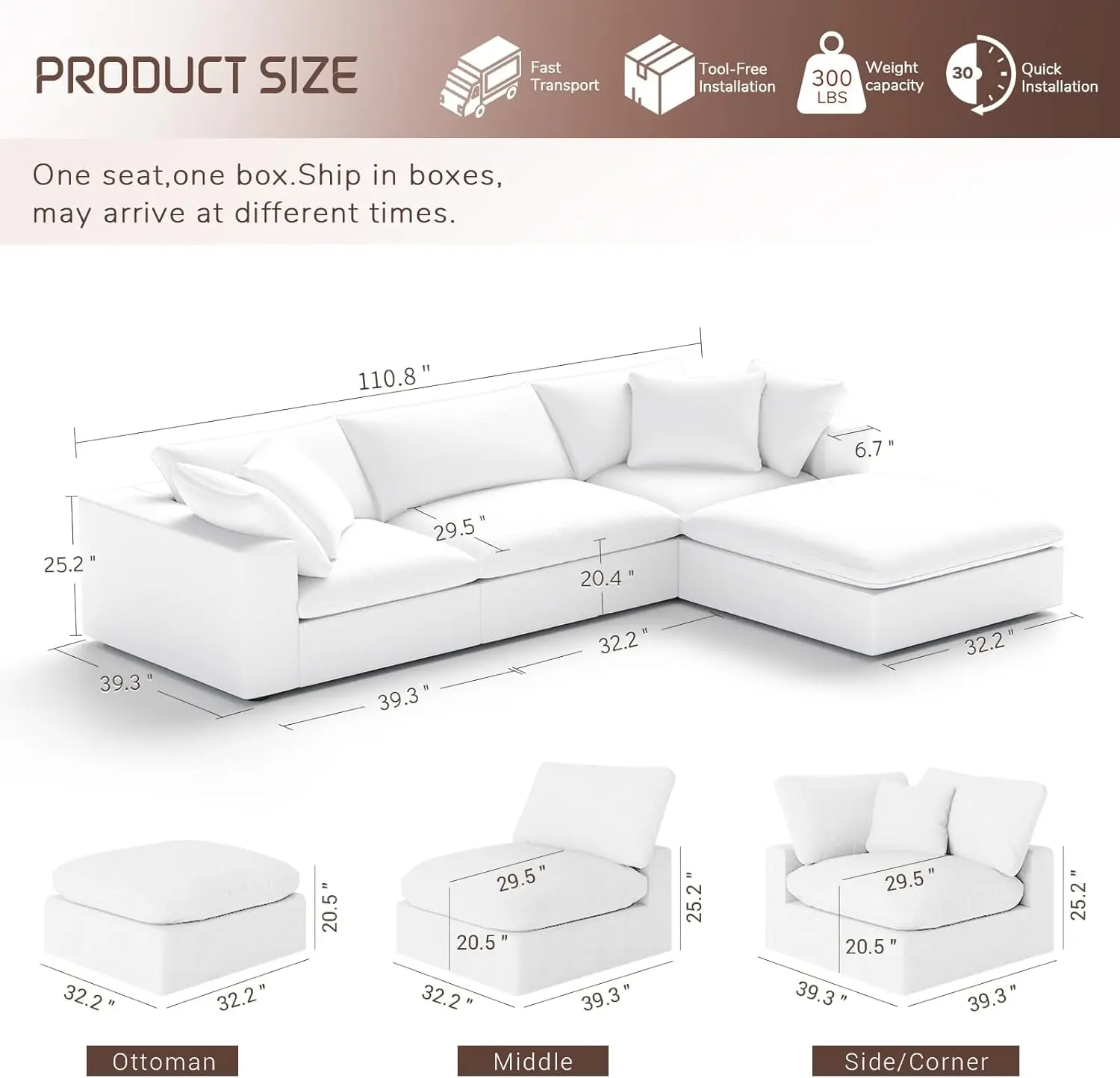 Oversize Cloud Modular Sectional Sofa,110.8