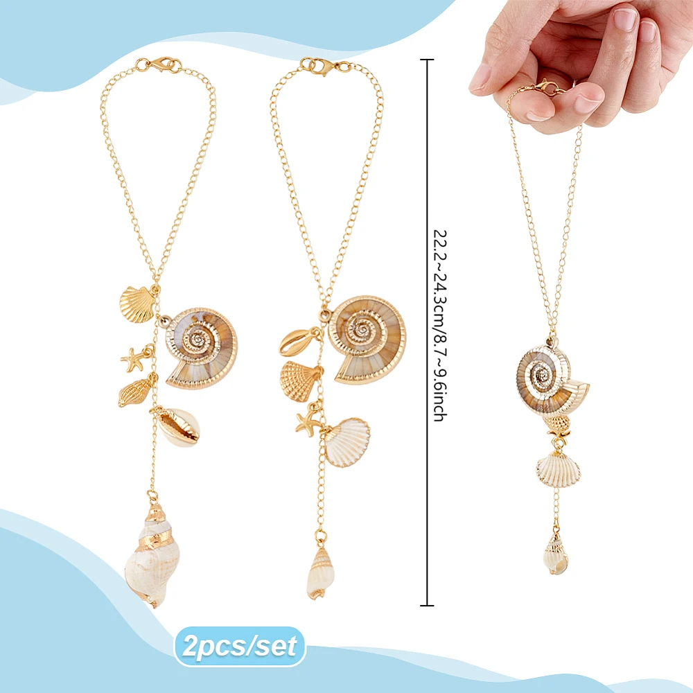 2 Styles Hanging Seashell Car Decor Gold Sea Shells Rear View Mirror Charms Boho Beach Themed Car Accessories for Mirror Bag