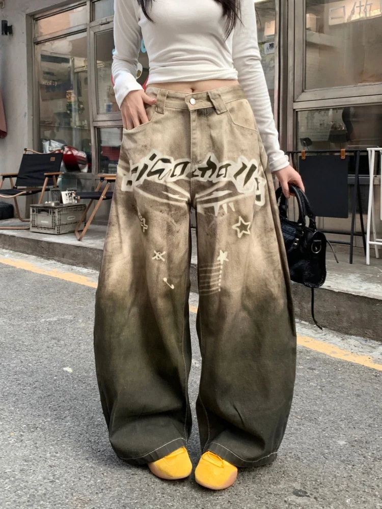 

Уличная одежда в американском стиле ретро Y2K 2022, мешковатые джинсы со звездами, брюки для женщин, одежда, широкие женские длинные брюки, Pantalon Femme