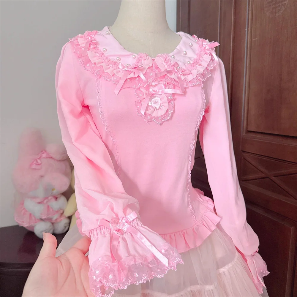 Long Sleeve Autumn Japanese Style Lolita Shirt Blouse Cute Doll Collar Bow Sweet Fairy Princess Tops Cute Casual Shirts Blusas