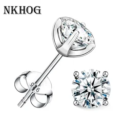Real Moissanite Stud Earrings Women 925 Sterling Silver 4 Prong Brilliant Diamond 18K White Gold Plated Fine Jewelry Ear Studs