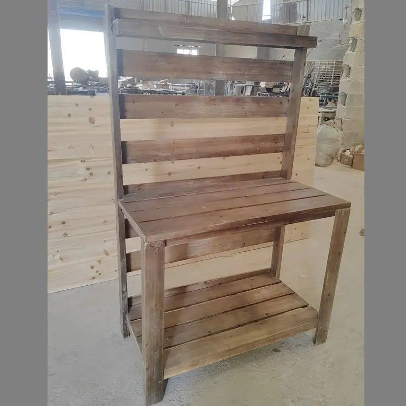Outdoor gardening table, flower shop, solid wood pot rack, planting table, work console, vintage distressed flower stand, flower