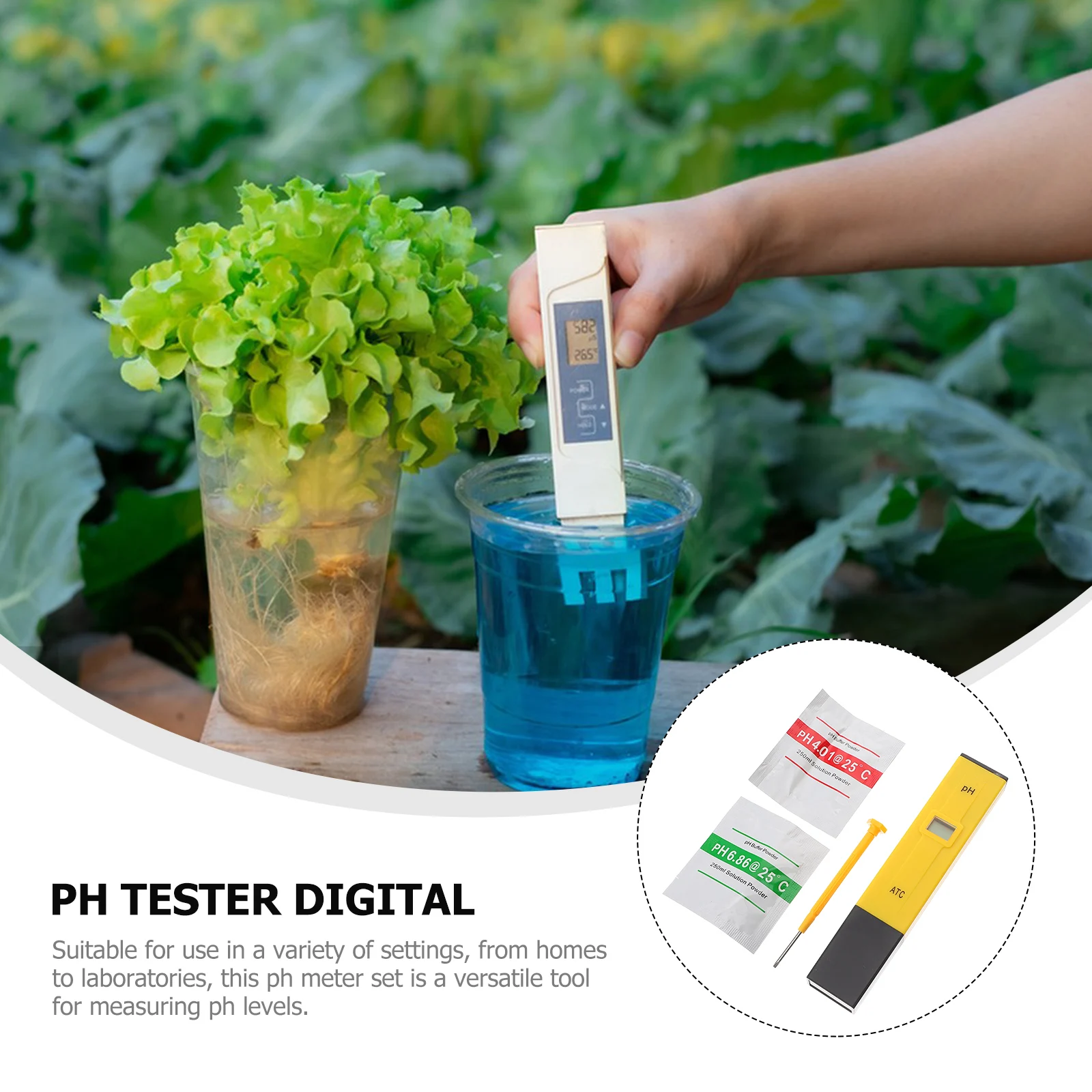 

PH Tester Digital PH Meter for Water ATC Temp Compensation 01 Precision Acid Tool Calibration Solution Buffer Packets
