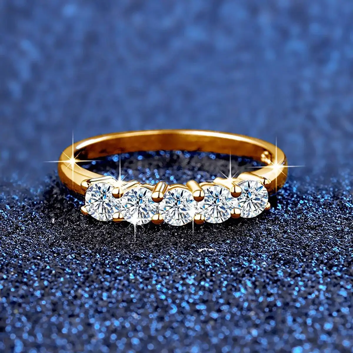 JH GRA-Zertifikat, Original, massiver Goldring mit 4 mm Moissanit für Damen, 5 Steine, 925er Silber, luxuriöser Schmuck, Verlobungsgeschenk, Trend – Detail 1
