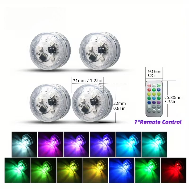 Traceless paste LED car interior lights remote control decoration car atmosphere neon bottom RGB mini underwater lights.
