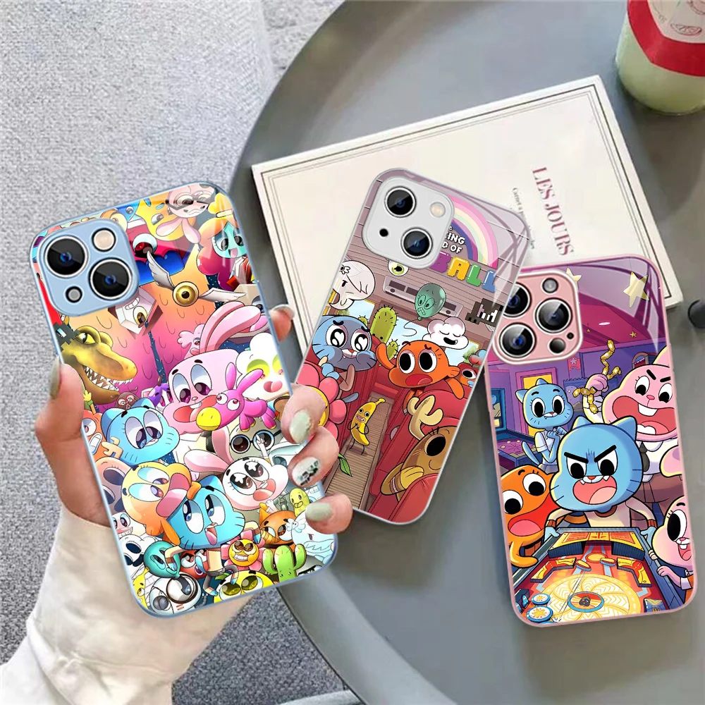 Anime-World-of-Gumball Phone Case For iPhone 15 13 12 Mini 11 Pro XS Max X XR 14 Plus Tempered Glass Cover