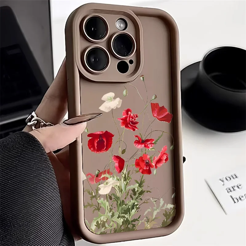 Oil Painting White Rose Flower Silicone Phone Case For iPhone 11 iPhone 12Pro Ma13 14 15 Pro XS Max X XR 7 Or 8 Plus SE Cover