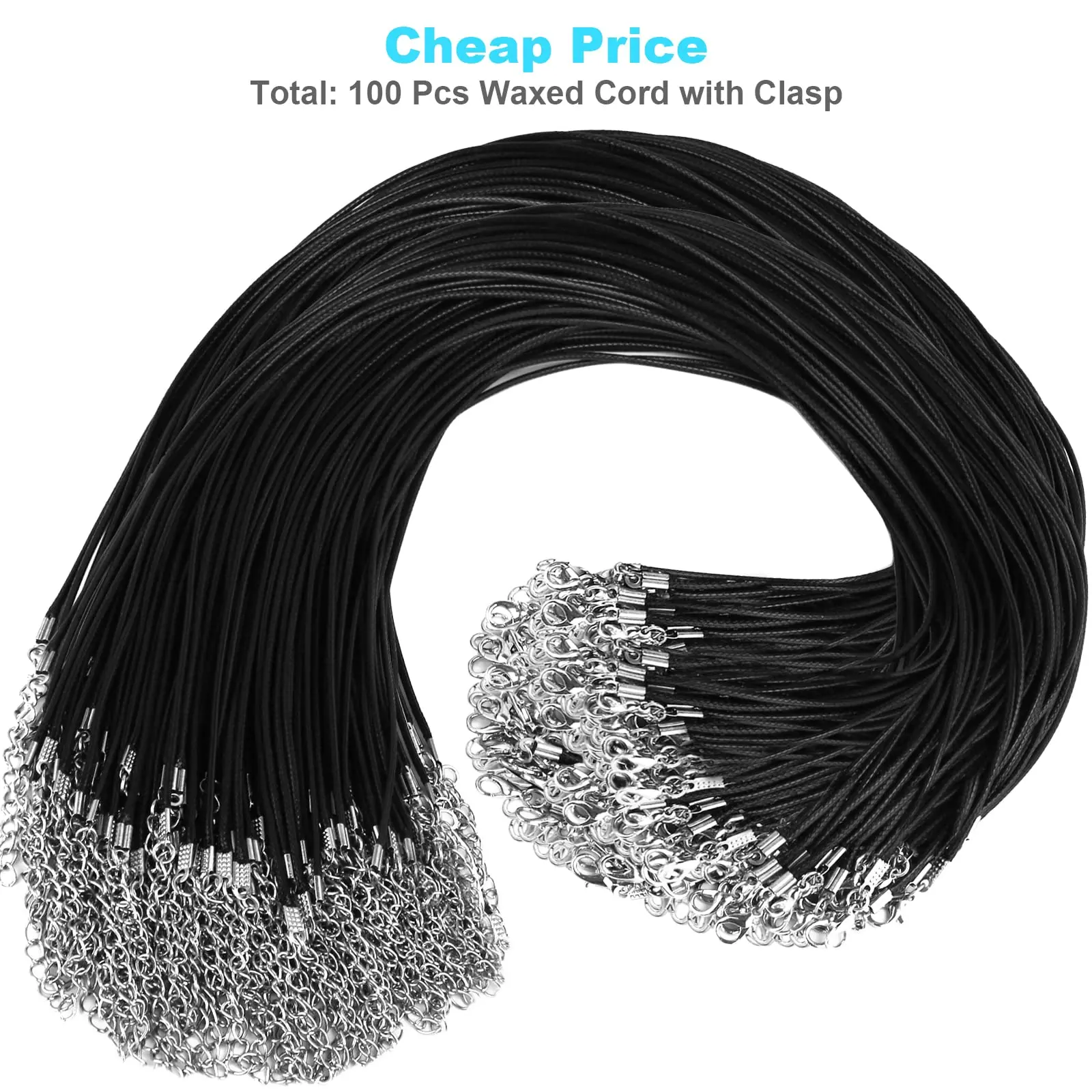 50Pcs 1.5mm Leather Necklace Chains Bracelet Cord Clasps for Pendants Waxed Rope Necklace String Black Jewelry Making Supplies