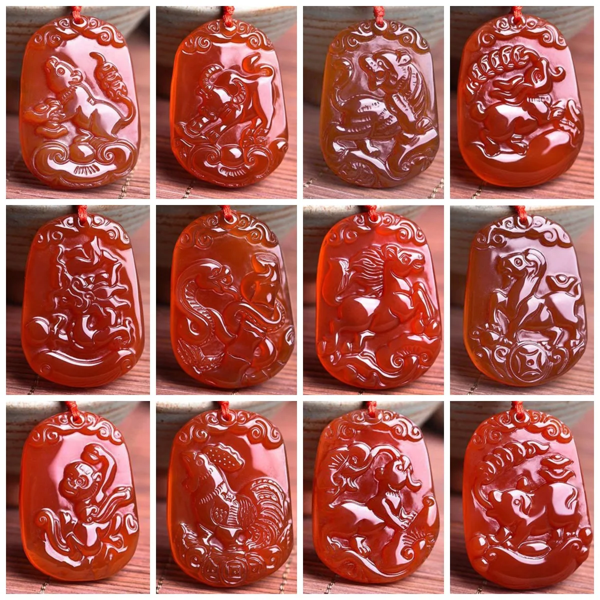 

Natural Red Agate Chinese zodiac pendant ice jade chalcedony for men and women is a phase jade pendant accessories for peace