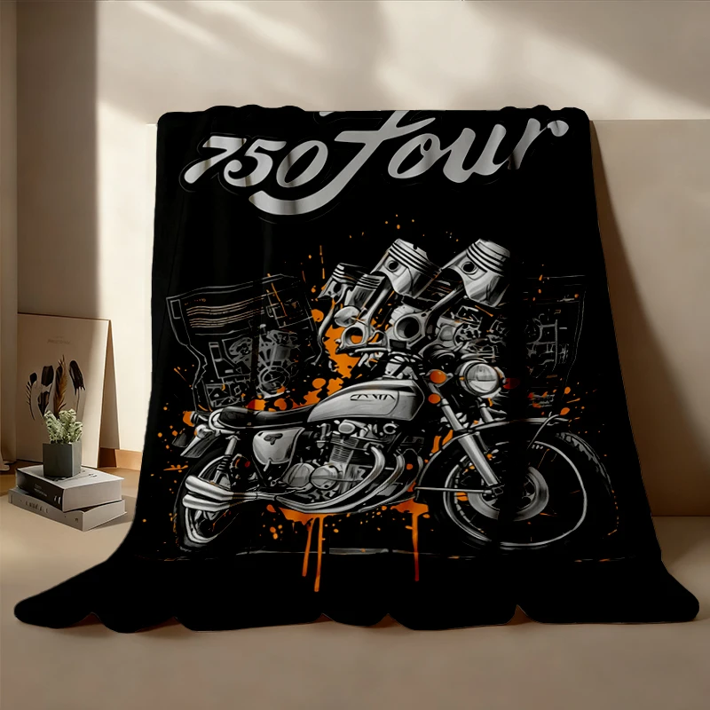 CB750 Four Flannel Blanket The First Superbike Motorcycle Flannel Throw For Biker Fans Rider Cozy Blanket 70s Classic Gi