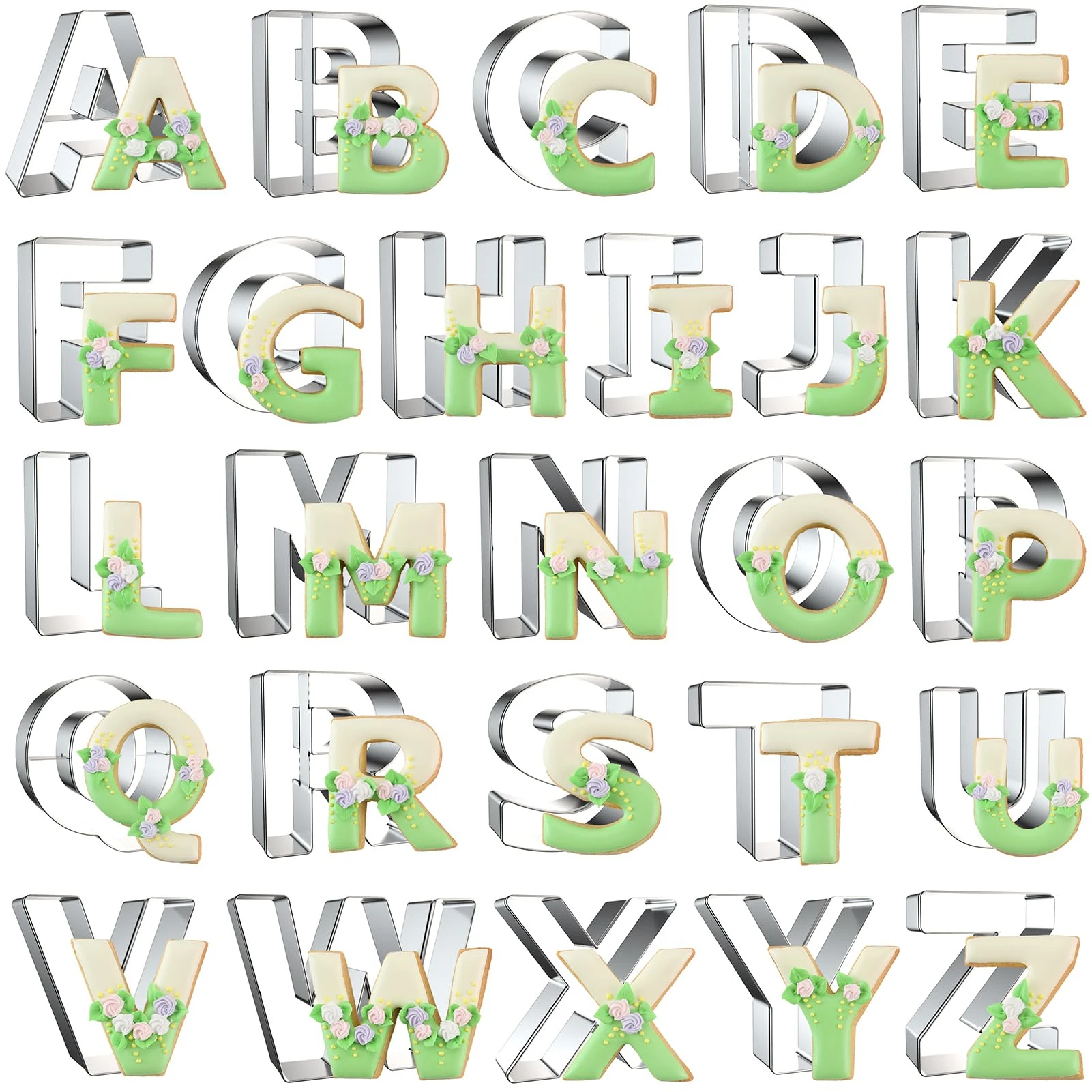 Letter Cookie Cutters Shapes - 26 Pcs Stainless Steel Alphabet Letter Cookie Cutter Set Fondant Biscuit Fruit Dough - 3/4inch