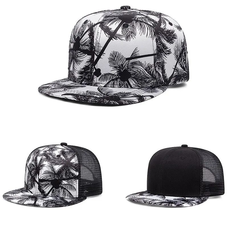 Fashion Casual Summer Baseball Cap Ashen Coconut Tree Print Men Women Hip Hop Sun Hat Headwear Outdoor Unisex Flat Brimmed Hets