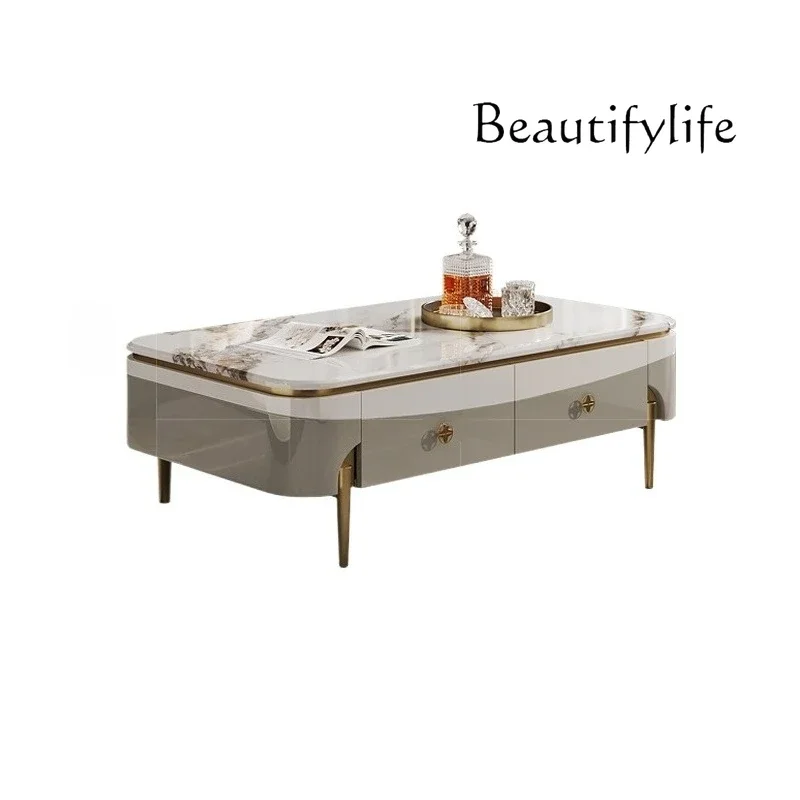 

Light luxury paint coffee table living room marble square TV cabinet coffee table combination