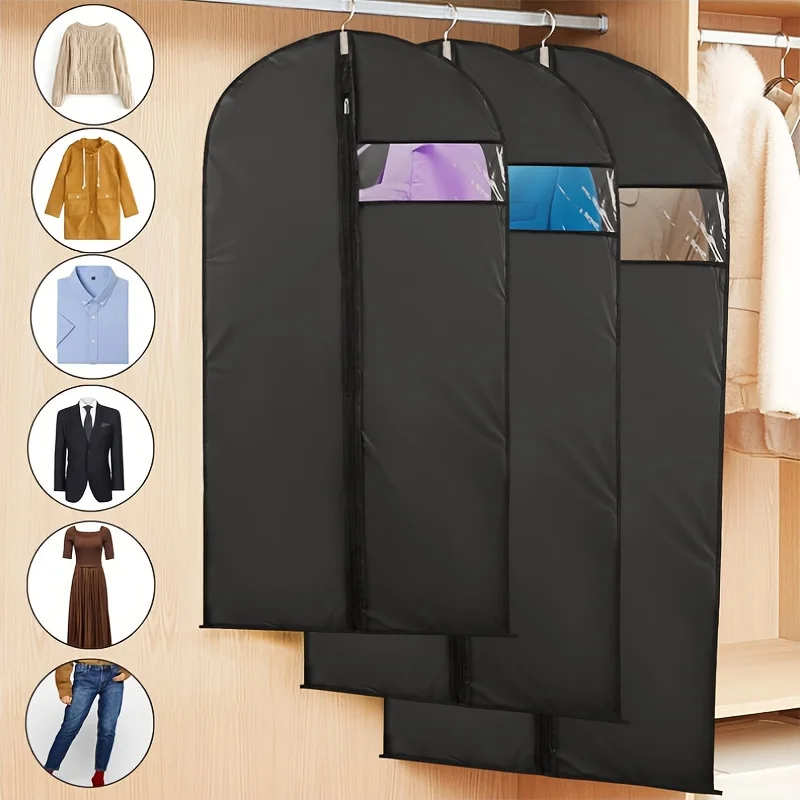 5 Suit Dust Cover Bags with Windows, Durable Hanging Clothes Storage Bags, Household Storage Organizer for Shirts & More