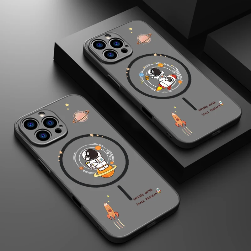 

Space Astronaut Phone Case For iPhone 16 Pro Cases for iPhone 15 14 13 Pro Max 16e Magnetic For Magsafe Wireless Charge PC Cover