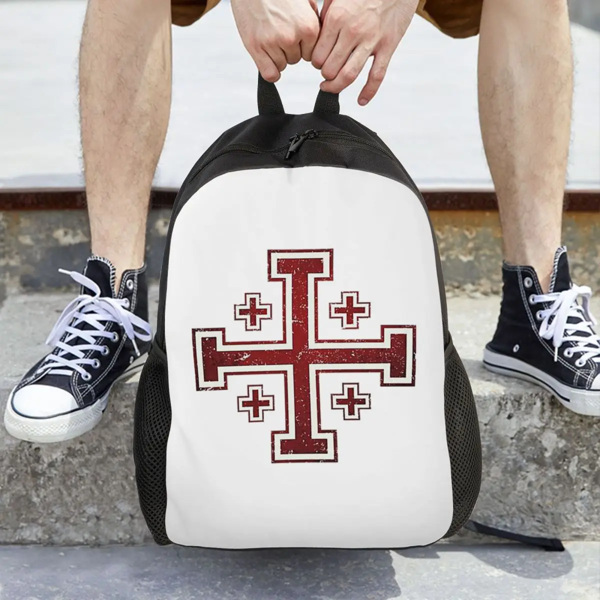 

Jerusalem Cross Medieval Knights Cross Crusader Backpack Daypack Large Capacity BookBag School Bag Shoulder Bags for Men Women