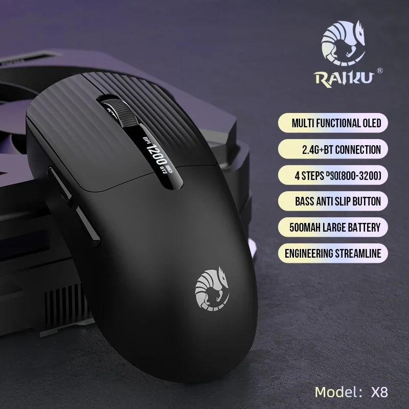 X8 Screen Display 2.4G Dual-Mode Bluetooth Wireless Mouse for Girls and Students, Office and Home Computer Portable Mouse