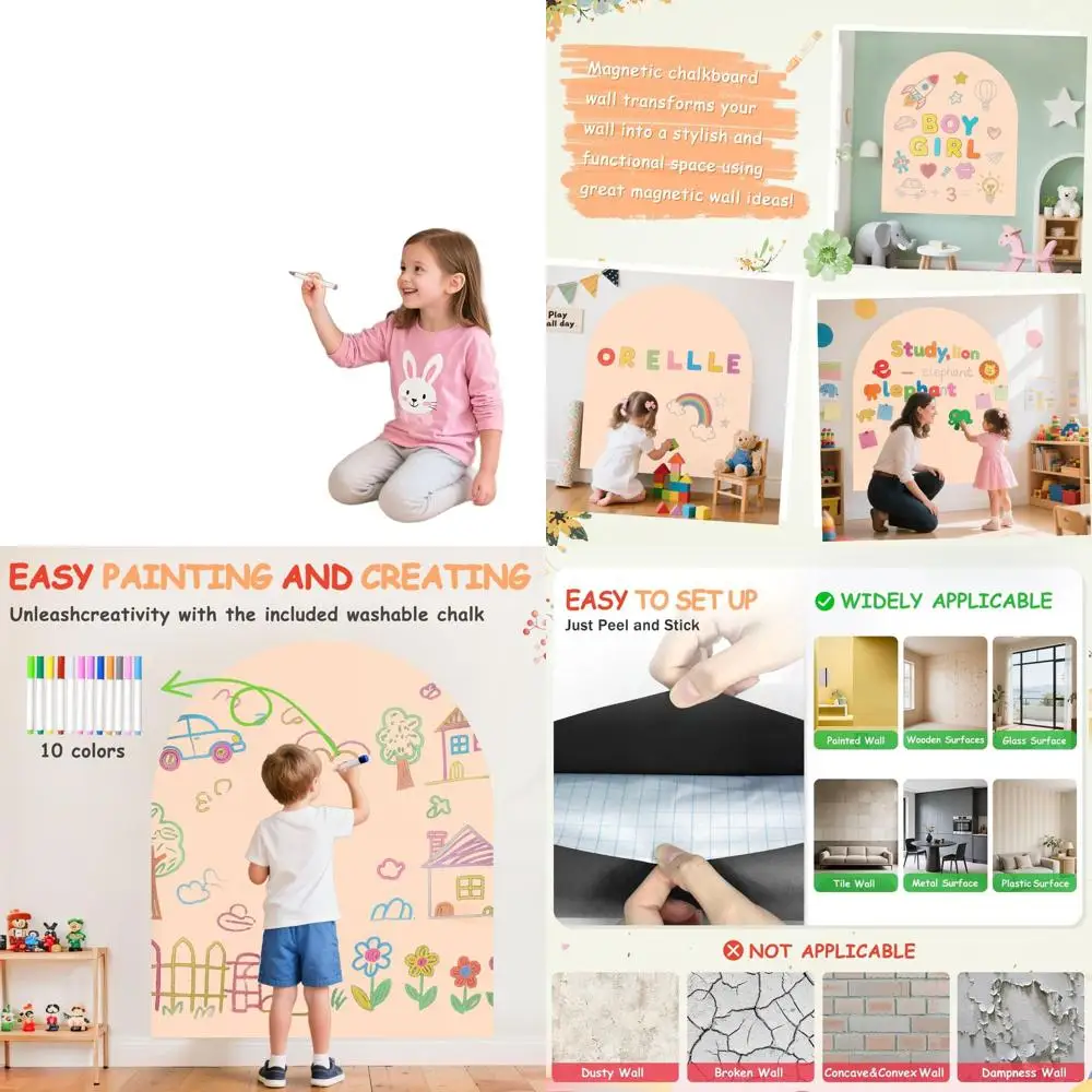 

40x32 Inch Kids' Milk Tea Magnetic Chalkboard Wall Decal with Accessories for Playroom & Classroom