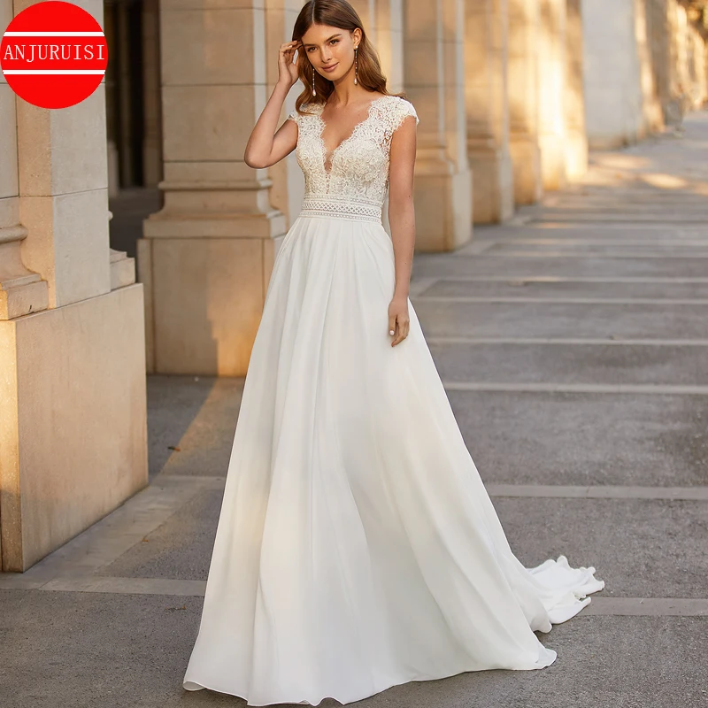 

Cap Sleeves Boho Wedding Dresses For Women 2023 Bride Gown Satin Chiffon Beach Vestidos De Novia Elegant Trouwjurk Suknia Ślubna