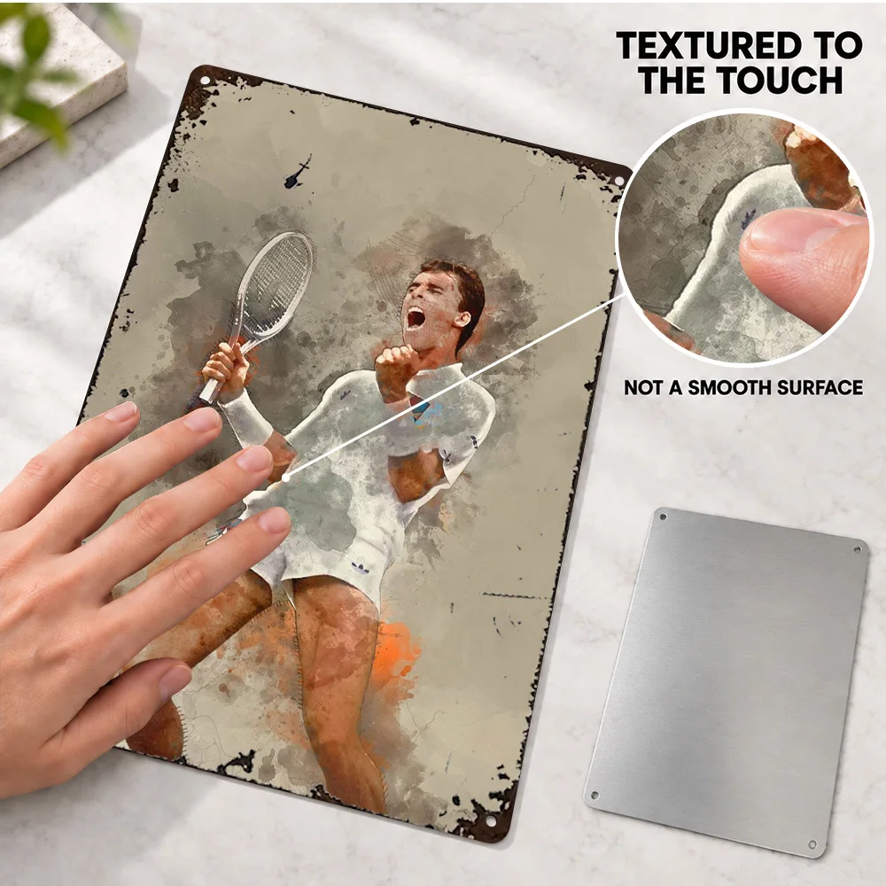 Ivan Lendl Racket Celebration Aluminum Poster Personalized Metal Sign Raised Watercolor Graphic Wall Art For Tennis Clubhouse