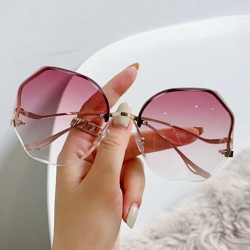 Sonnenbrille für Damen, modisch, randlos, Strand, Farbverlauf, Sonnenbrille, Damen, Retro, Sommerfarben, UV400-Brille – Detail 5