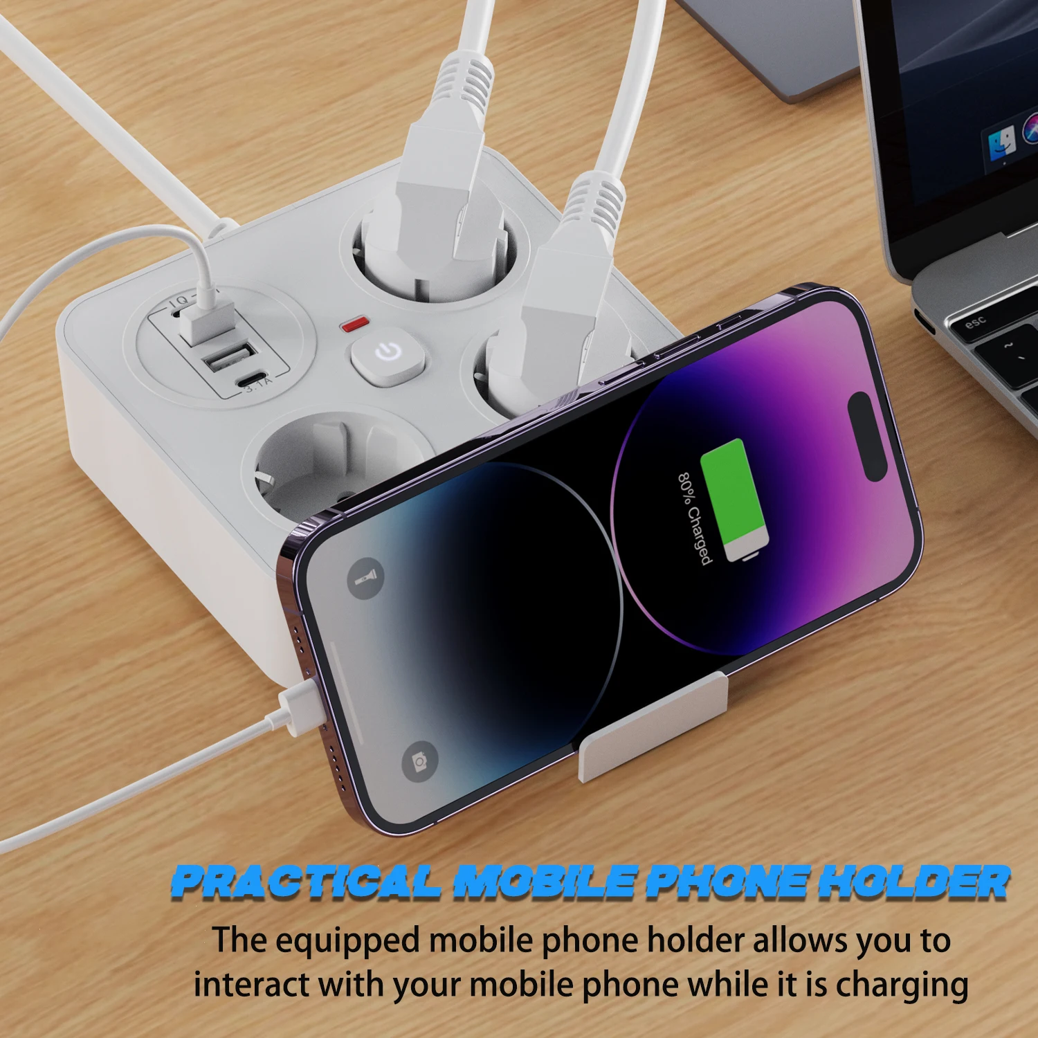 European plug extension cord power strip with 3AC+2USB-A+2USB-C with switch multi-contact socket 13A 250V 3250W surge protector image 6