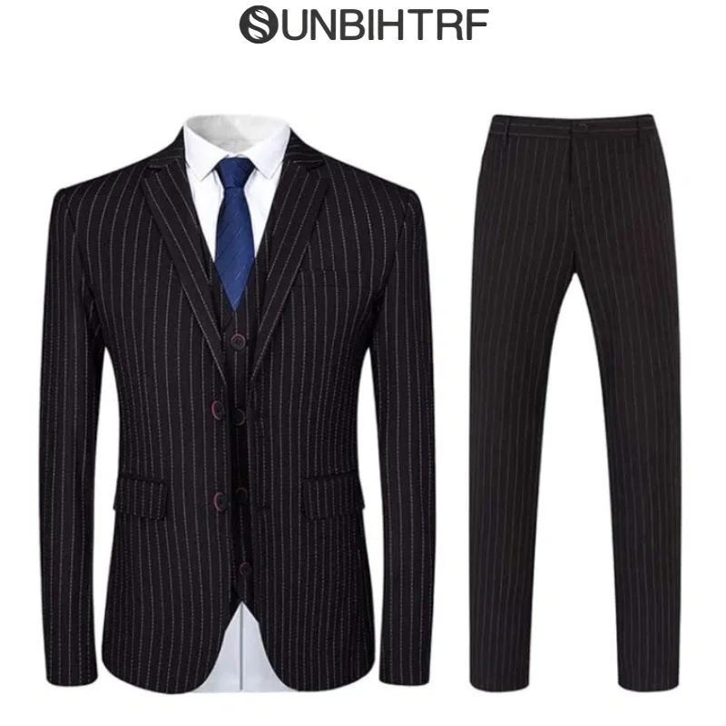 

Men's Slim Fit 3-Piece Vertical Stripe Suits Business Men's Suit Jacket Vest Trousers