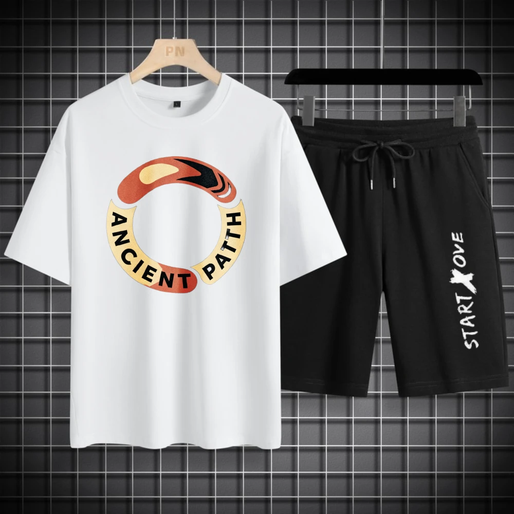 

Мужские комплекты футболок, мужская одежда, модный мужской комплект свитшотов с коротким рукавом + шорты, летняя дышащая одежда из полиэстера