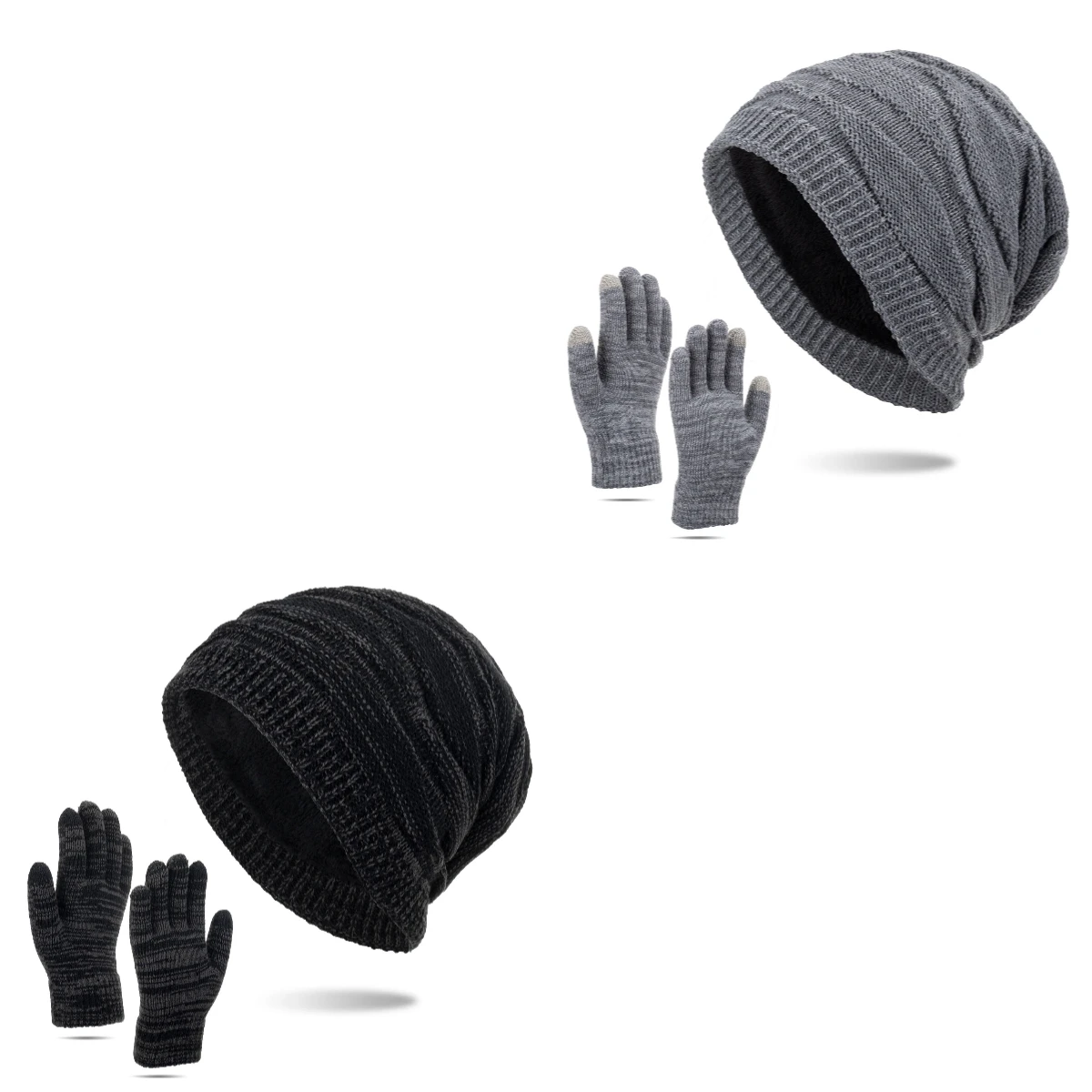 

Winter Men's Velvet Warm Knitted Hat Pullover Hat Gloves Two-piece Set Outdoor Sports Cycling Skiing Ear Protection Brimless Hat