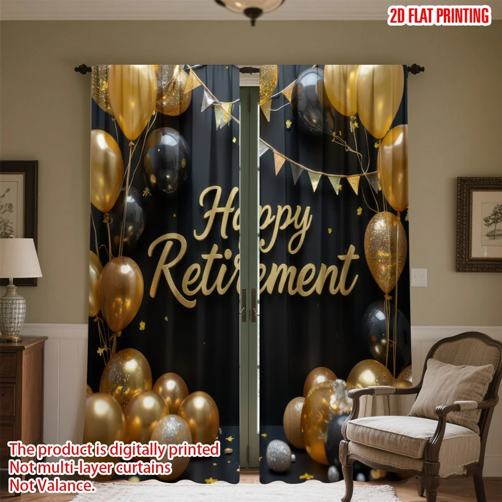 

2D flat printing 2pcs Window Curtains Retirement Celebration Balloons(5) Digital Printed Polyester Drapes Festive Curtains for