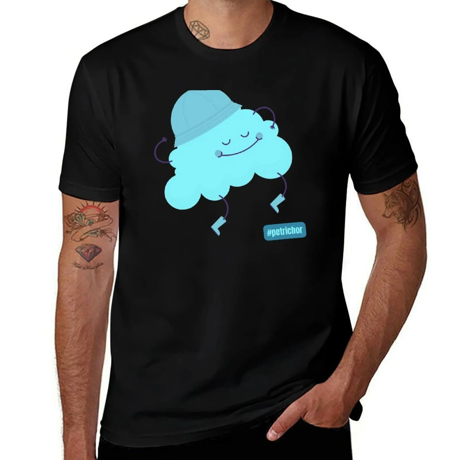 

Hashtag Petrichor Cute Blue Cloud with a Rain Hat T-Shirt customizeds oversized t shirt customs vintage t shirt men