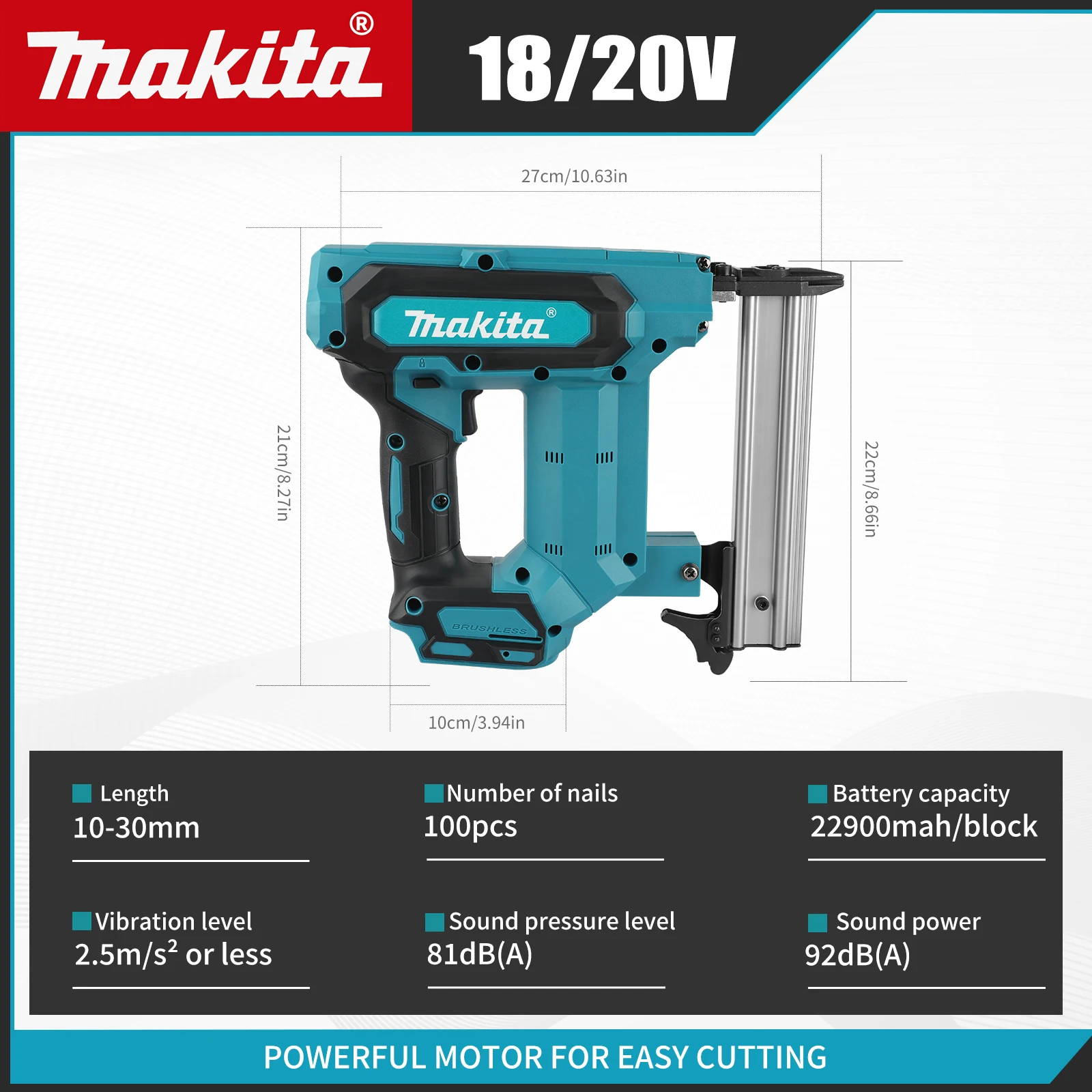 18V Makita F30 Brushless Cordless Nail Gun 100-Nail 6.0Ah for Woodworking Flooring Shelving DIY Projects