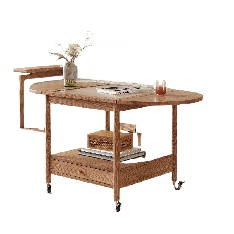 

2025 new solid wood small coffee table modern simple mobile sofa side table with glass living room folding small side table