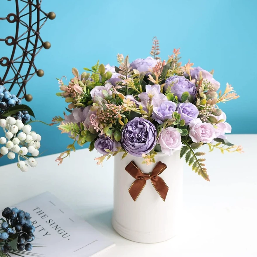 

Artificial Flowers Pink Silk Rose Wedding Home Festival Room Decoration Fall Fake Flower Bouquet Craft Garland Supplies Diy Gift