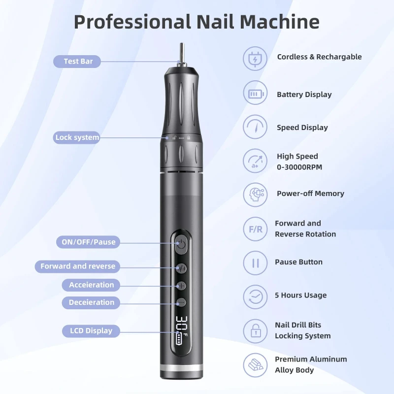 Multi functional nail drill set with electric nail files that can adjust different speeds and 6 different nail drill bits