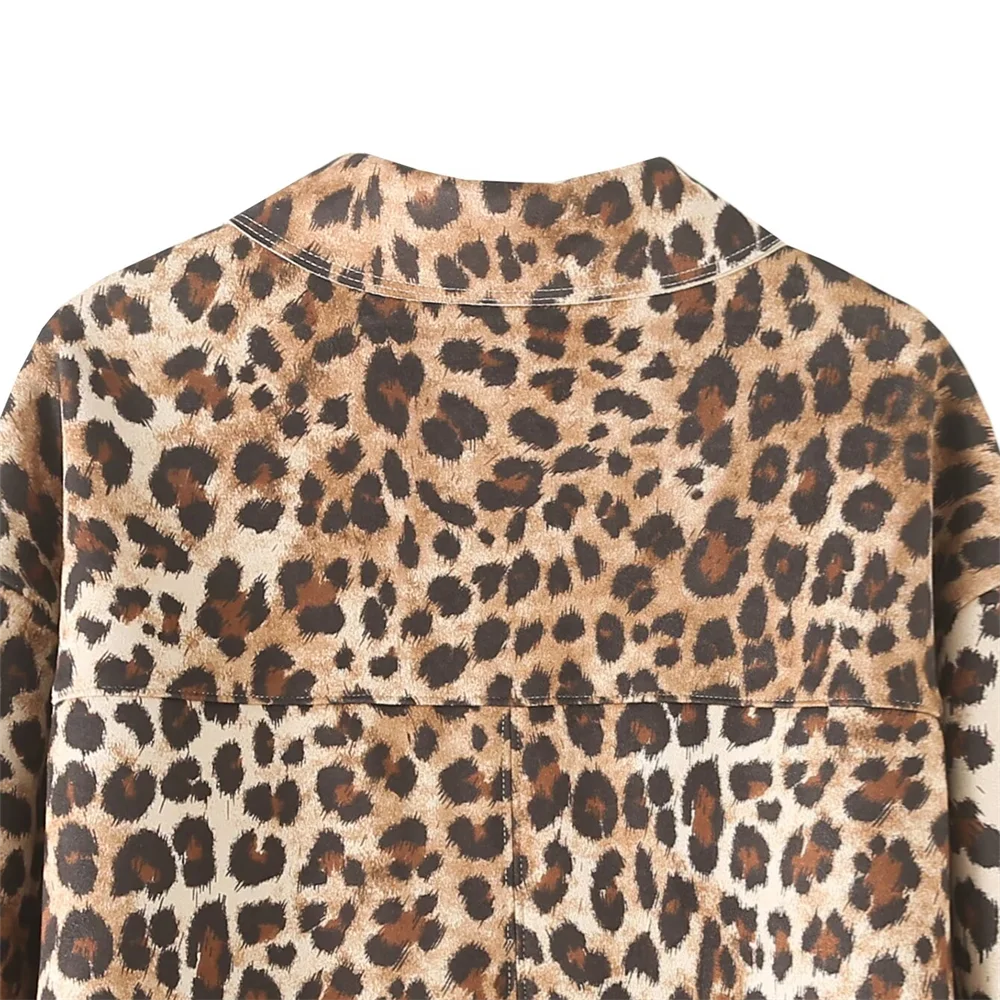 PB&ZA2024 autumn new women\'s clothing fashion temperament leopard print suede texture effect jacket long sleeved jacket