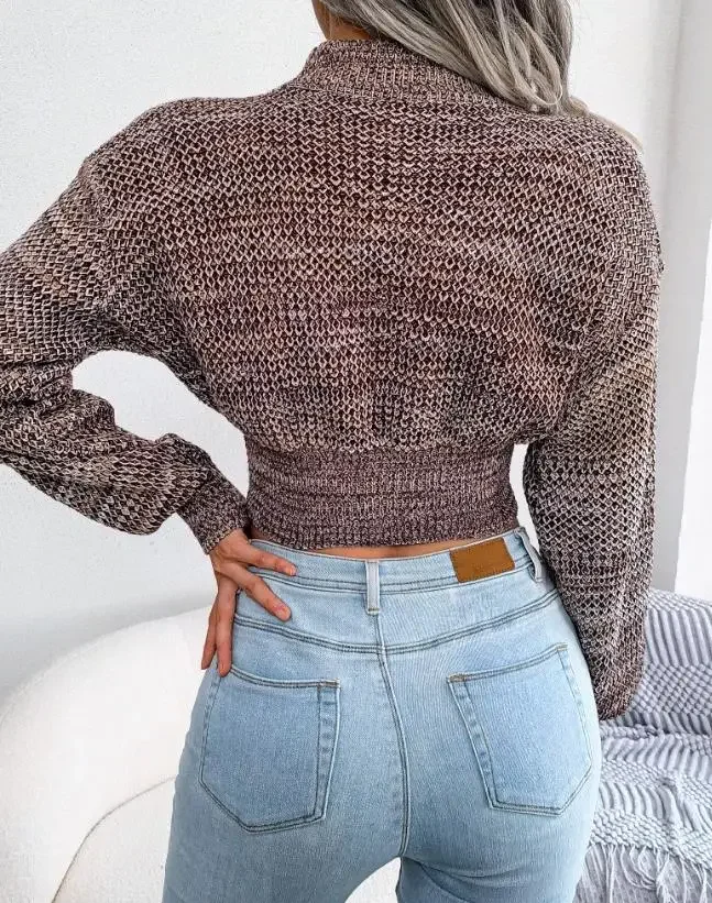 Women's Sweater Top 2023 Mock Neck Long Sleeve Knit Crop Sweater Autumn Winter Knitted Warm Sweater Pullover Crop Top for Women