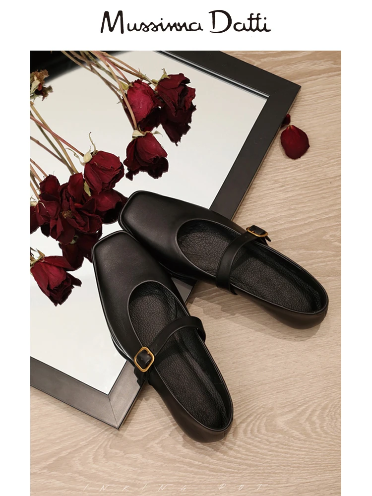 Murrinna Daffi 2024 New Women Fashion Genuine Leather Mary Jane Shoes Square Head Shallow Flats Solid Simple Casual Female Chic