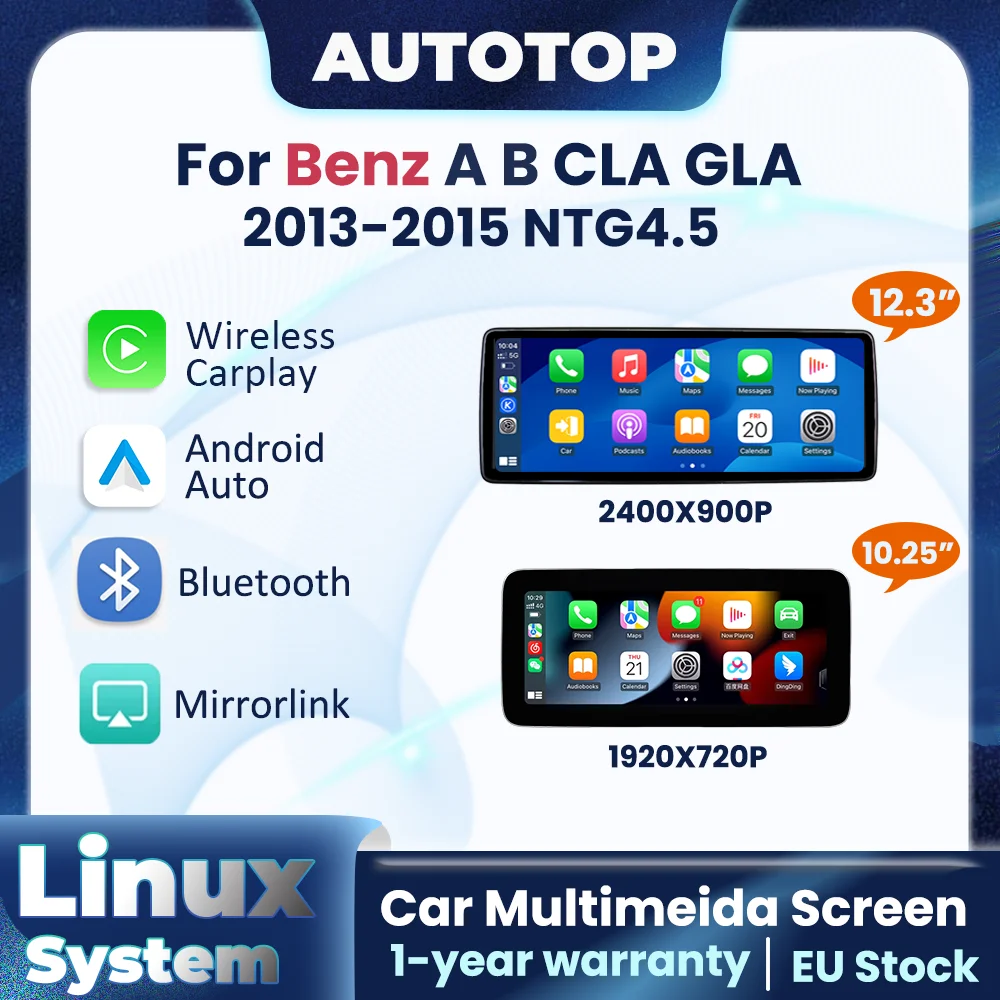 Schermo multimediale wireless CarPlay Android Auto da 10,25 “ 12,3” per Benz A B CLA GLA W176 W246 2013-2015 NTG4.5 GPS BT Autoradio