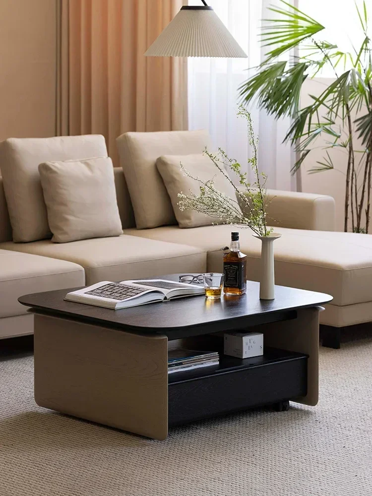 

Modern simple solid wood coffee table living room household small apartment movable tea table
