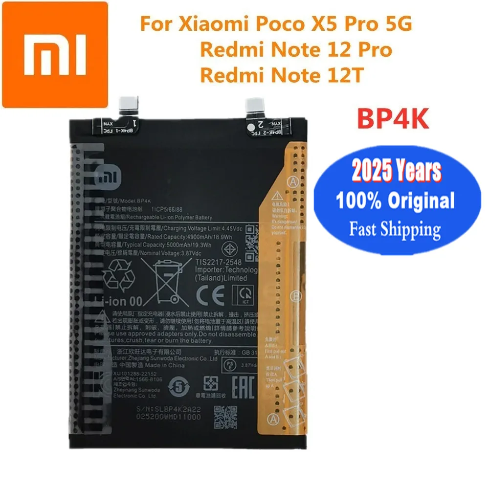 5000mAh 100% Original High Quality Battery BP4K For Xiaomi Redmi Note 12 Pro / Note 12T Poco X5 Pro 5G Phone Battery Bateria