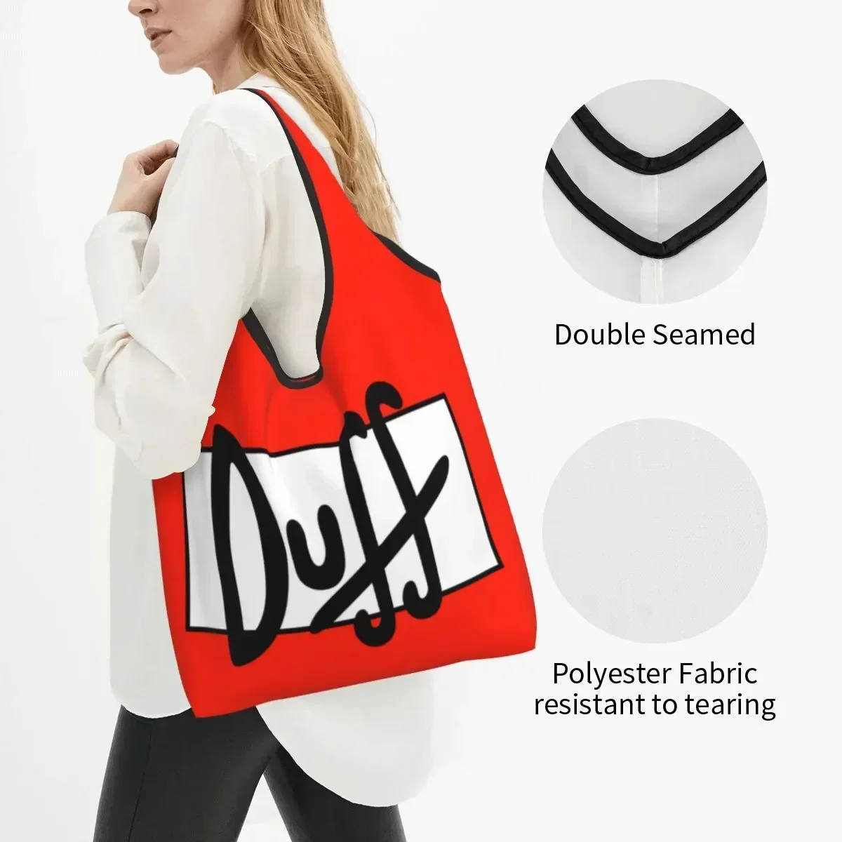 Custom Duff Beer Shopping Bag Women Portable Large Capacity Grocery Shopper Tote Bags