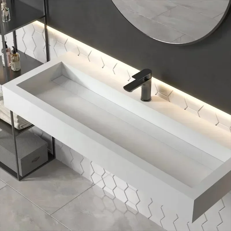 Hot SalesHot New Arrival Modern Small Solid Surface Acrylic Wal Hung Sink Rectangular Hand Wash Basin Drainer Artificial Stone