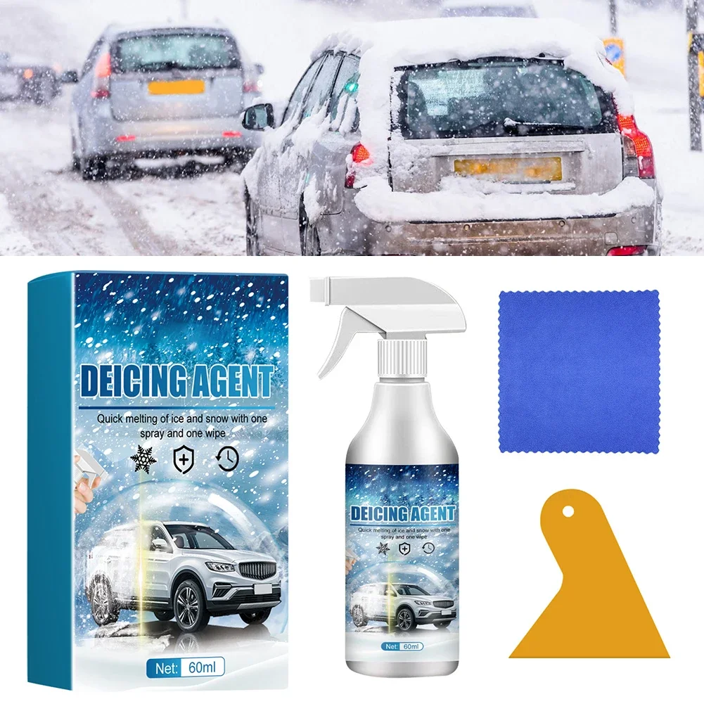 Spray derretimiento de nieve para coche, 60ML, descongelación de parabrisas, descongelación de nieve para descongelación de vidrio de coche, líquido anticongelante