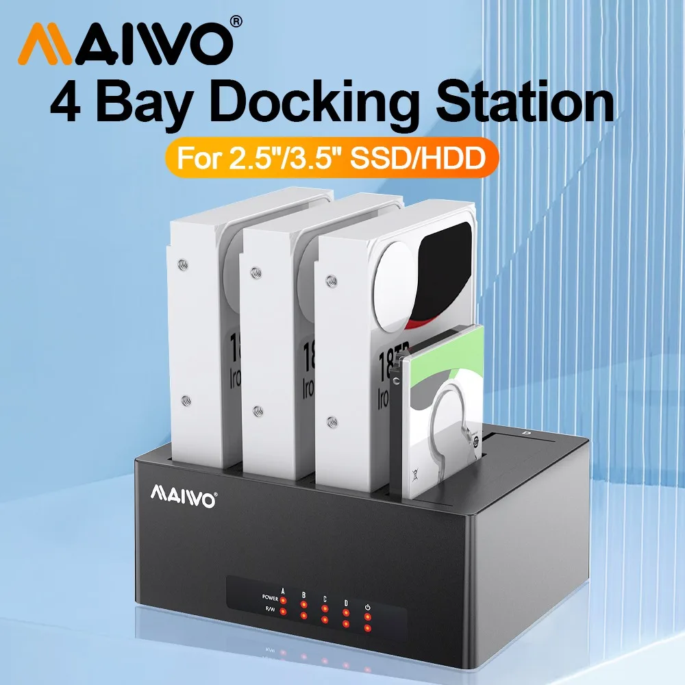 

MAIWO 4 Bay Hard Drive Enclosure USB3.0 External HDD Enclosure Support 2.5"/3.5" SATA SSD HDD Docking Station 72TB Data Storage