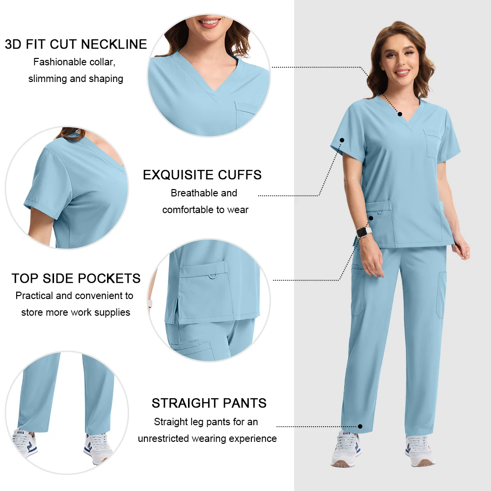 Short Sleeved Top Straight Pants Sets Nurse Scrubs Women Elastic Breathable Work Clothes Beauty SPA Nursing Scrub Docto Uniforms view 6