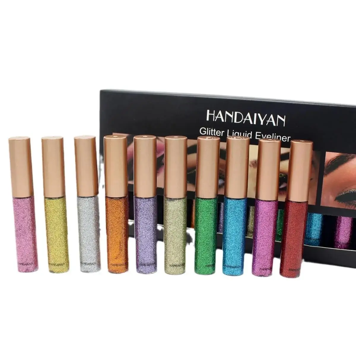 Long Lasting Glitter Eyeliner Kit 10 Vibrant Shades Metallic Sparkle Smudge Proof Easy Apply Eye Liner Makeup Set