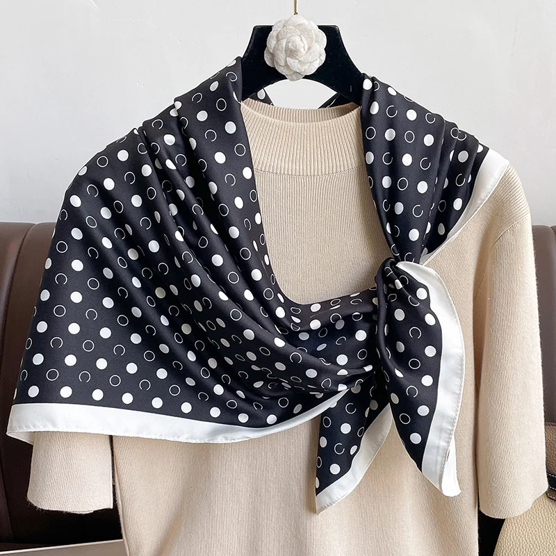 2024 Fashion Luxury Women Scarf Silk Square Dot Print Design Hijabs Female Neckerchief Scarves Wrap Headband Bandana