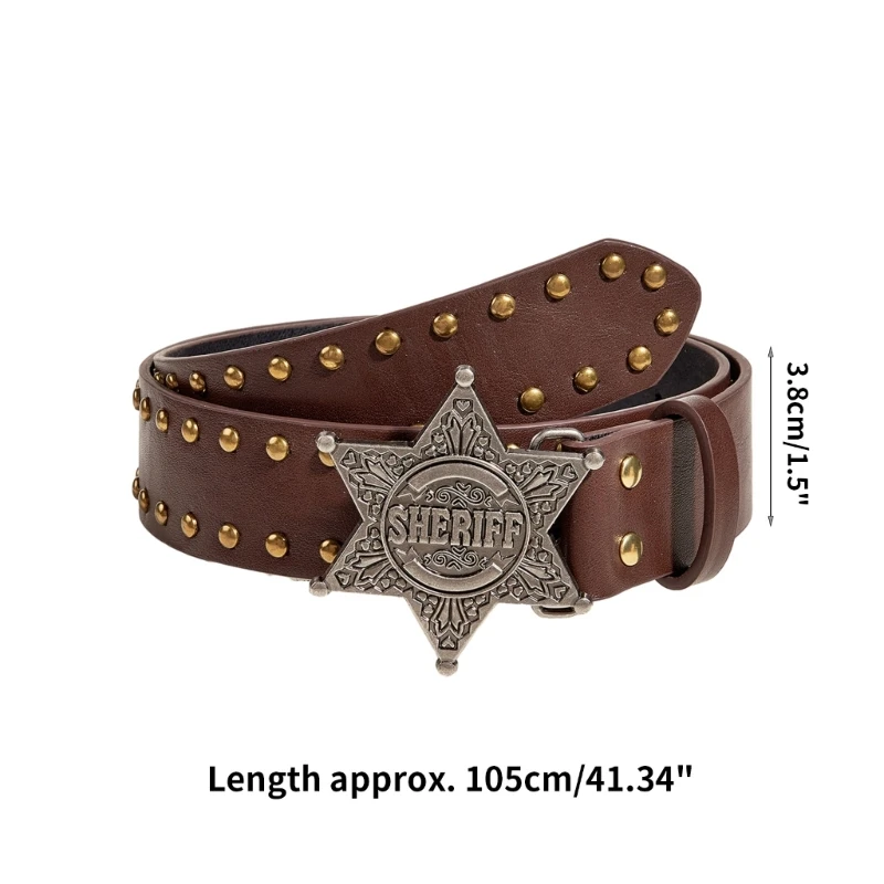 95AB ceinture en jean à la mode avec boucle Design tout assorti Western Cowgirl taille ceinture étoile Rivet Punk large ceinture